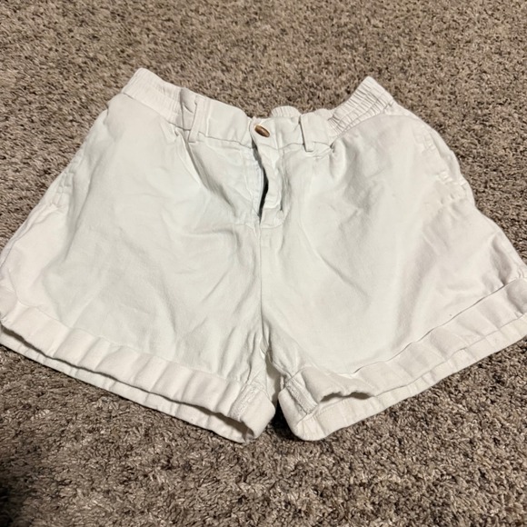 Luvamia Pants - Luvamia Women Light Beige Cuffed Stretch Cotton Shorts Elastic Waist Large